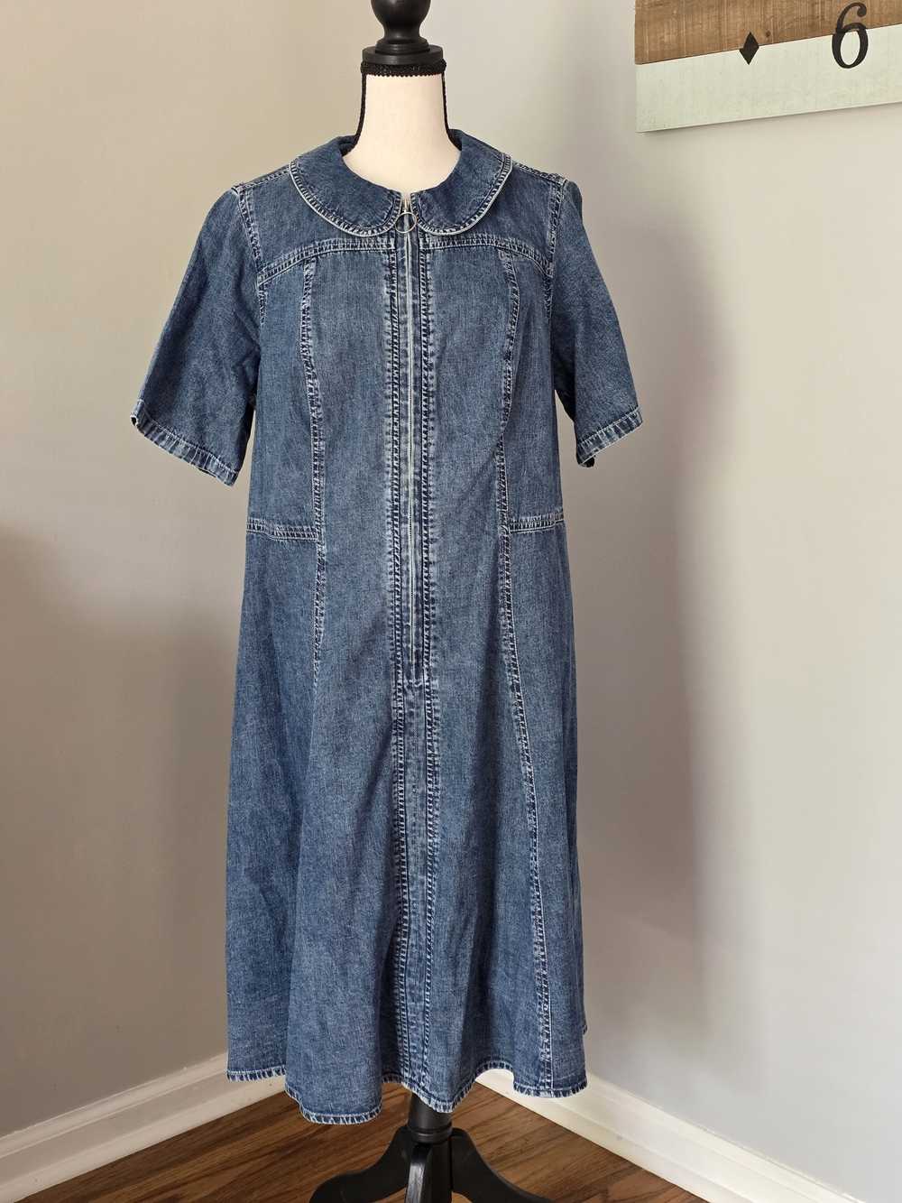 eshakti Blue Denim Midi Dress